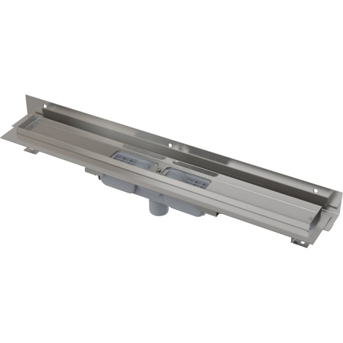 Водоотводящий желоб ALCAPLAST APZ1104-550 FLEXIBLE для перфорированной решетки с регулируемым краем, к стене, низкий, вертикальный сток