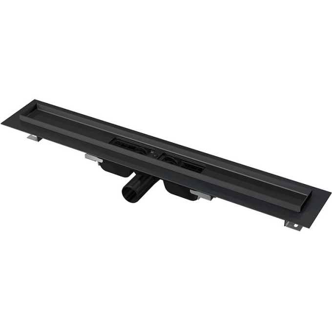 Водоотводящий желоб ALCAPLAST APZ101BLACK-950 с порогами для перфорированной решетки, черный матовый, низкий, горизонтальный сток